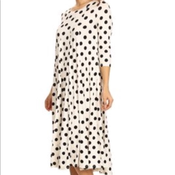 MOA USA | NWOT White w/ Black Polkadot Midi Dress - Picture 3 of 4